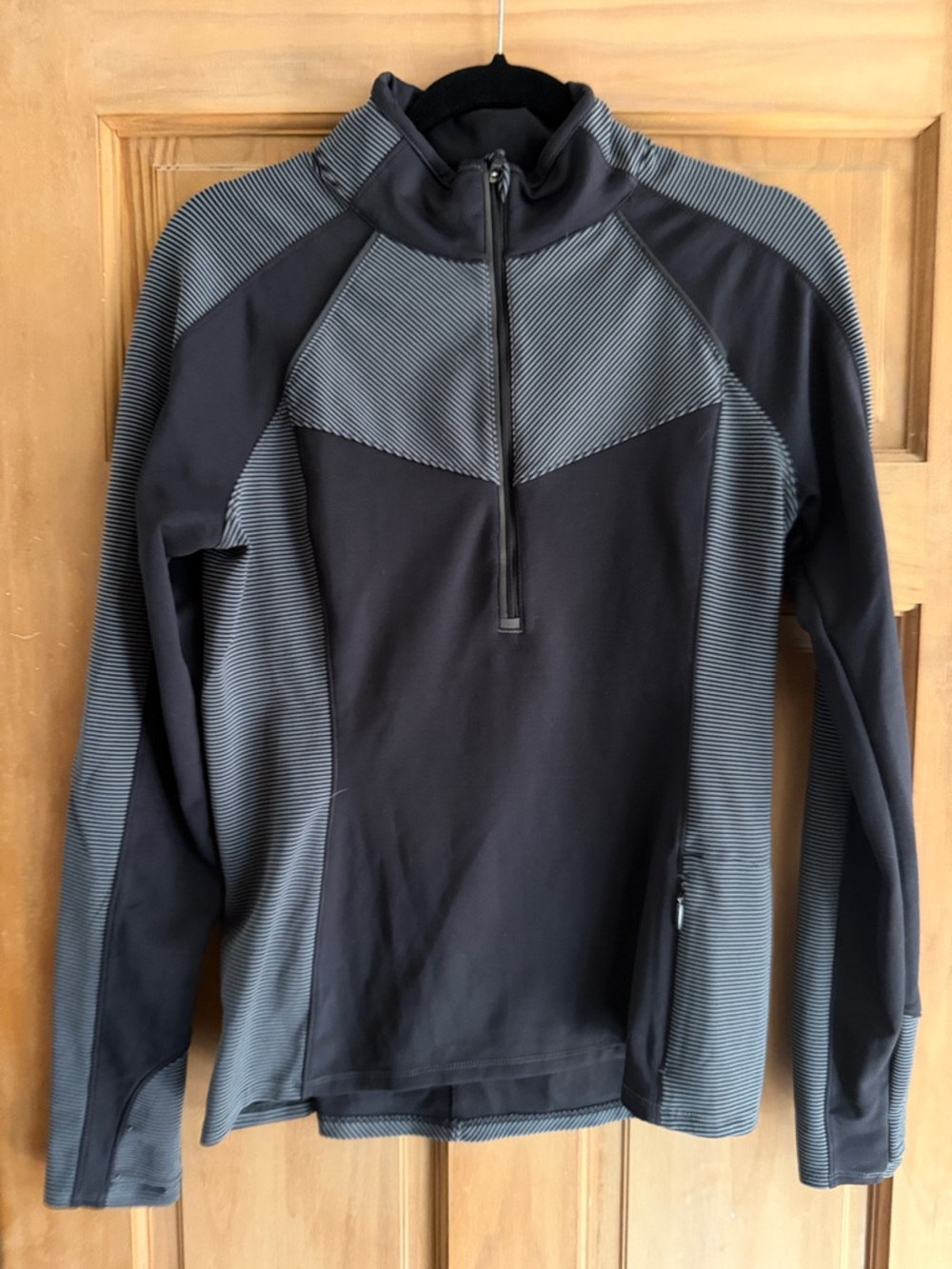 Athleta Black and Gray Lightweight Half-Zip Active Shirt.